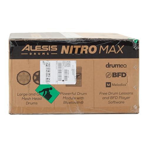 Alesis Nitro Max Kit Electric Drum Set with Quiet Mesh Pads, 10" Dual Zone Snare, Bluetooth, 440+ Authentic Sounds, Drumeo, USB MIDI, Kick Pedal
