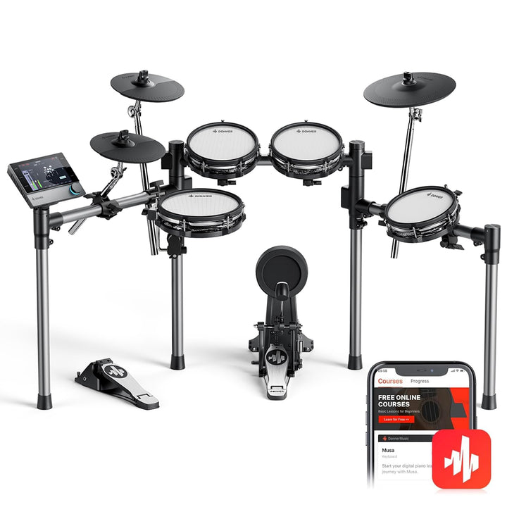 Donner Beat Electronic Drum Set, Electric Drum Kit with Quiet Mesh Drum Pads, 12" Cymbals w/Choke, 100 Kits and 1100+ Sounds, Sticks, USB MIDI, DONNER PLAY app (5 Pads, 3 Cymbals)