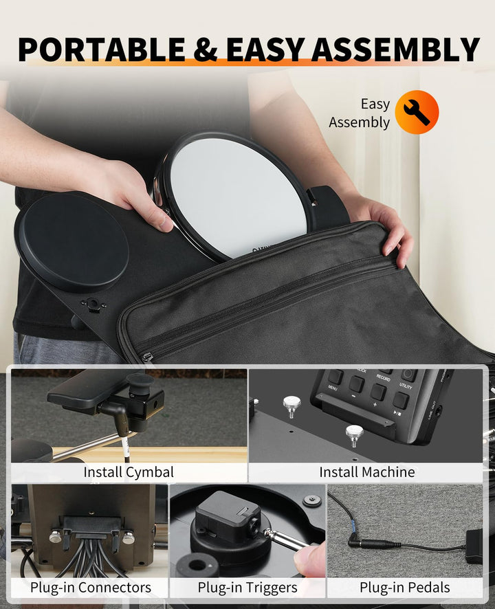 LEKATO Electronic Drum Set, Portable Electric Drum Set for Beginner with Quiet Mesh Snare Drum Pads, 220+ Sounds, USB MIDI, 2 Switch Pedal, Electric Drum Kit with Sticks, Travel Bag