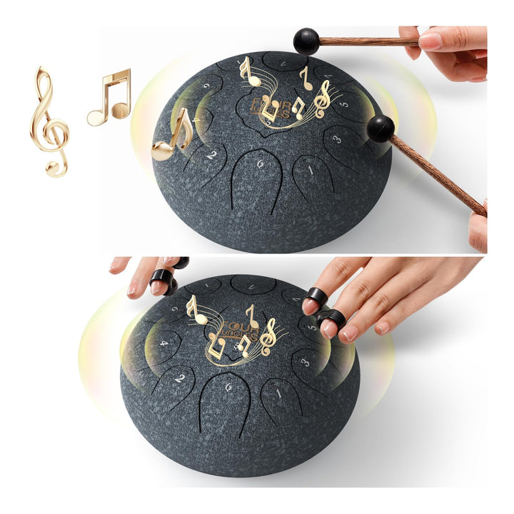 FOUR UNCLES Rain Drum for Outside, Steel Tongue Drum -10 Inch 11 Notes - Hand Pan Drums with Travel Bag,Music Book & Mallets, Musical Instruments Gifts for Family and Friends
