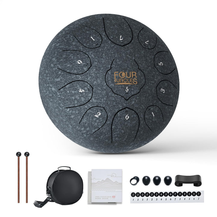 FOUR UNCLES Rain Drum for Outside, Steel Tongue Drum -10 Inch 11 Notes - Hand Pan Drums with Travel Bag,Music Book & Mallets, Musical Instruments Gifts for Family and Friends
