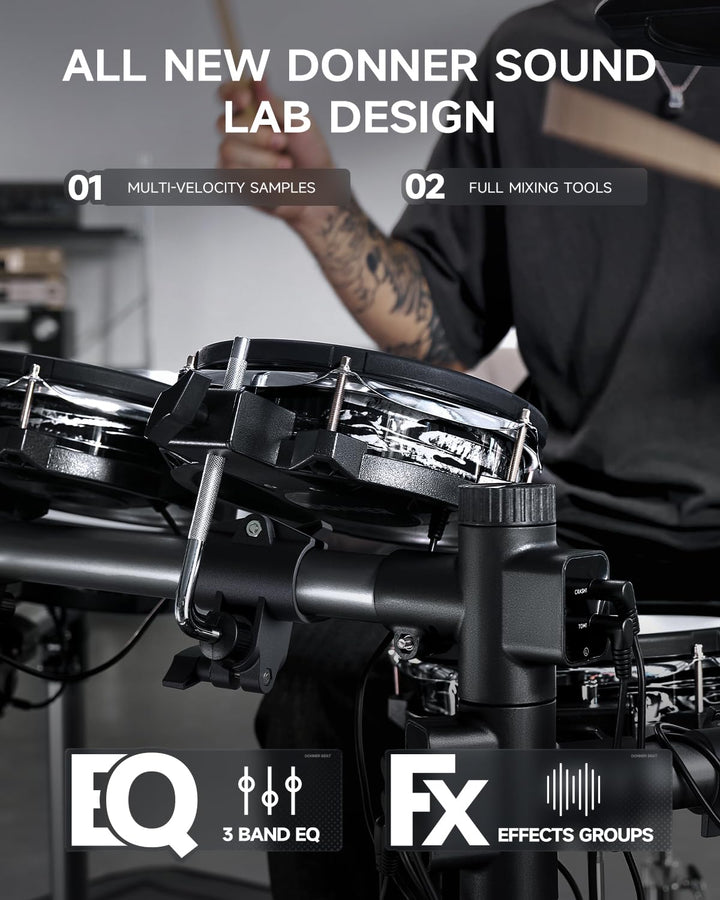 Donner Beat Electronic Drum Set, Electric Drum Kit with Quiet Mesh Drum Pads, 12" Cymbals w/Choke, 100 Kits and 1100+ Sounds, Sticks, USB MIDI, DONNER PLAY app (5 Pads, 3 Cymbals)