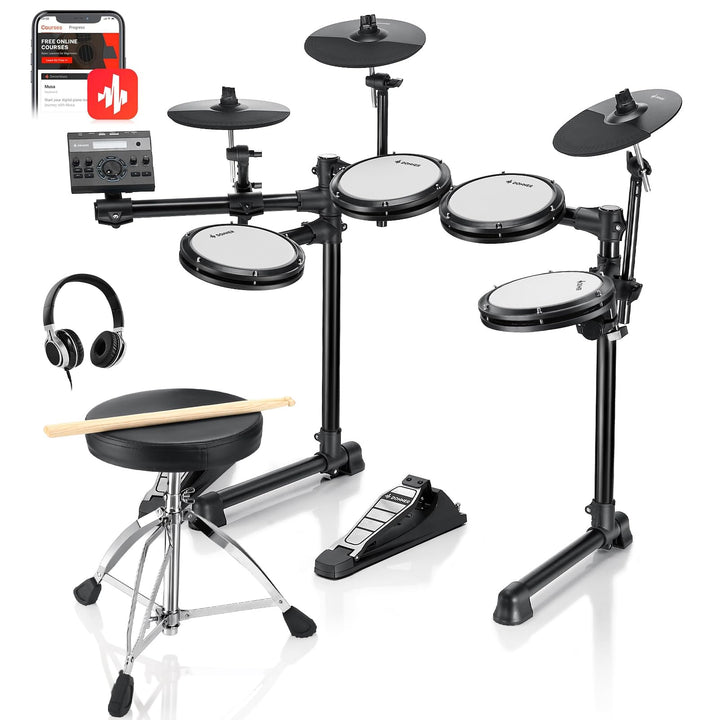 Electric Drums, Donner DED-200 LITE Electronic Drum Kit for Beginner with 450+ Sounds, USB MIDI, Quiet Mesh Pads, Throne, Headphones, Sticks and 40 Melodics Lessons