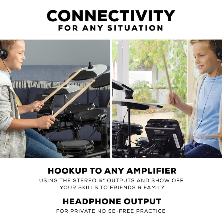 Alesis Drums Debut Kit – Electric Drum Kit with 4 Quiet Mesh Electronic Pads, 120 Sounds, Drum Sticks, Stool, Headphones, and Lessons