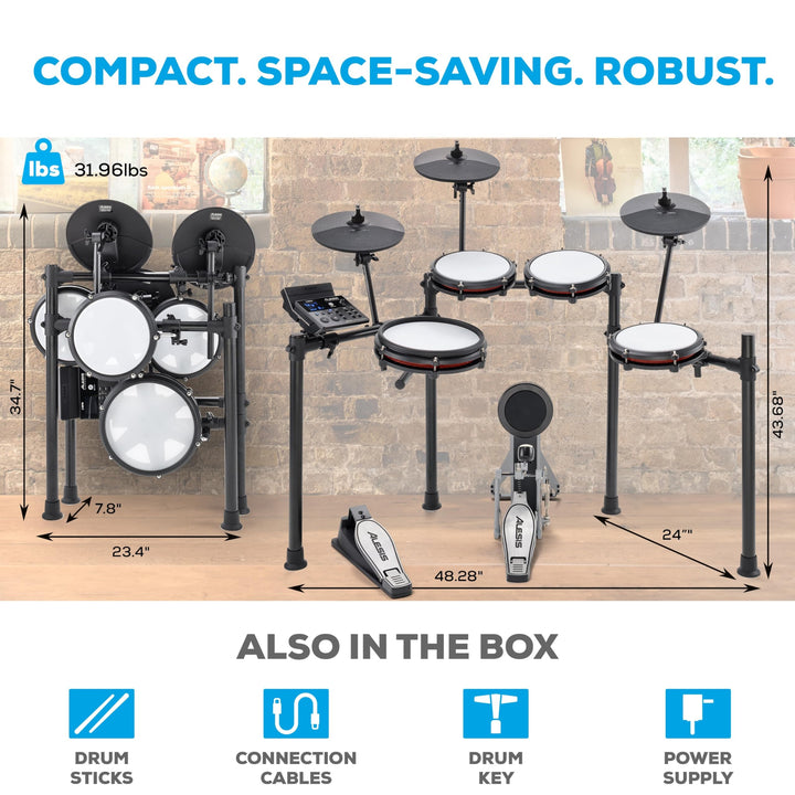 Alesis Nitro Max Kit Electric Drum Set with Quiet Mesh Pads, 10" Dual Zone Snare, Bluetooth, 440+ Authentic Sounds, Drumeo, USB MIDI, Kick Pedal