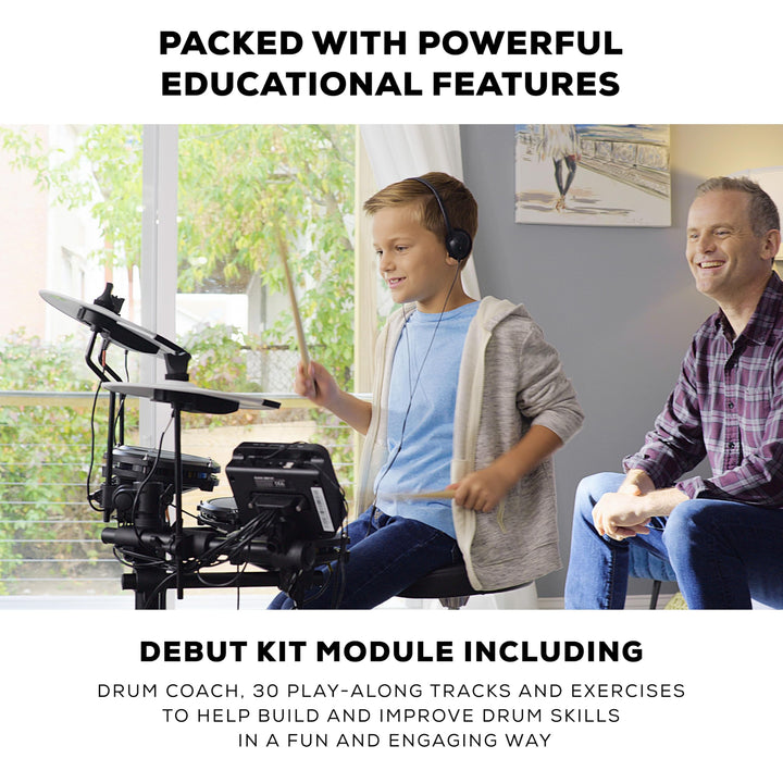 Alesis Drums Debut Kit – Electric Drum Kit with 4 Quiet Mesh Electronic Pads, 120 Sounds, Drum Sticks, Stool, Headphones, and Lessons