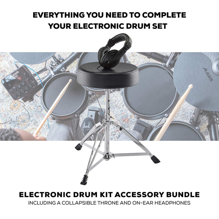 Alesis Nitro Max Kit Electric Drum Set with Quiet Mesh Pads, 10" Dual Zone Snare, Bluetooth, 440+ Sounds, Drumeo, USB MIDI, Drum Throne and Headphones